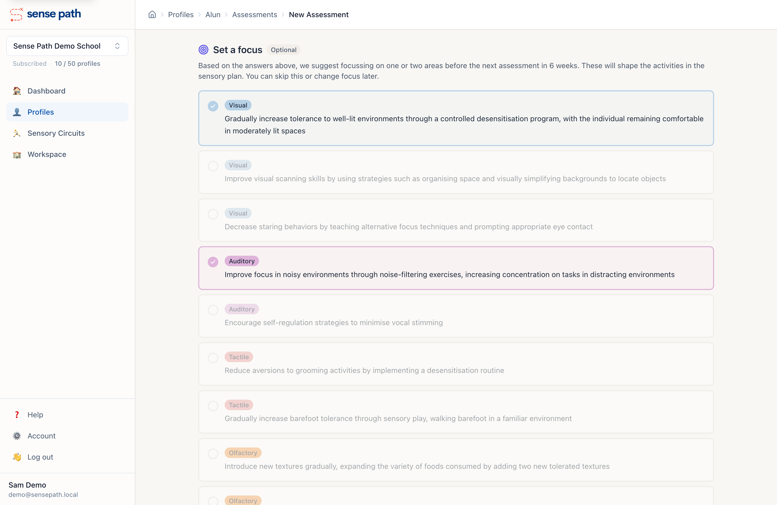 Setting focus goals on a profile