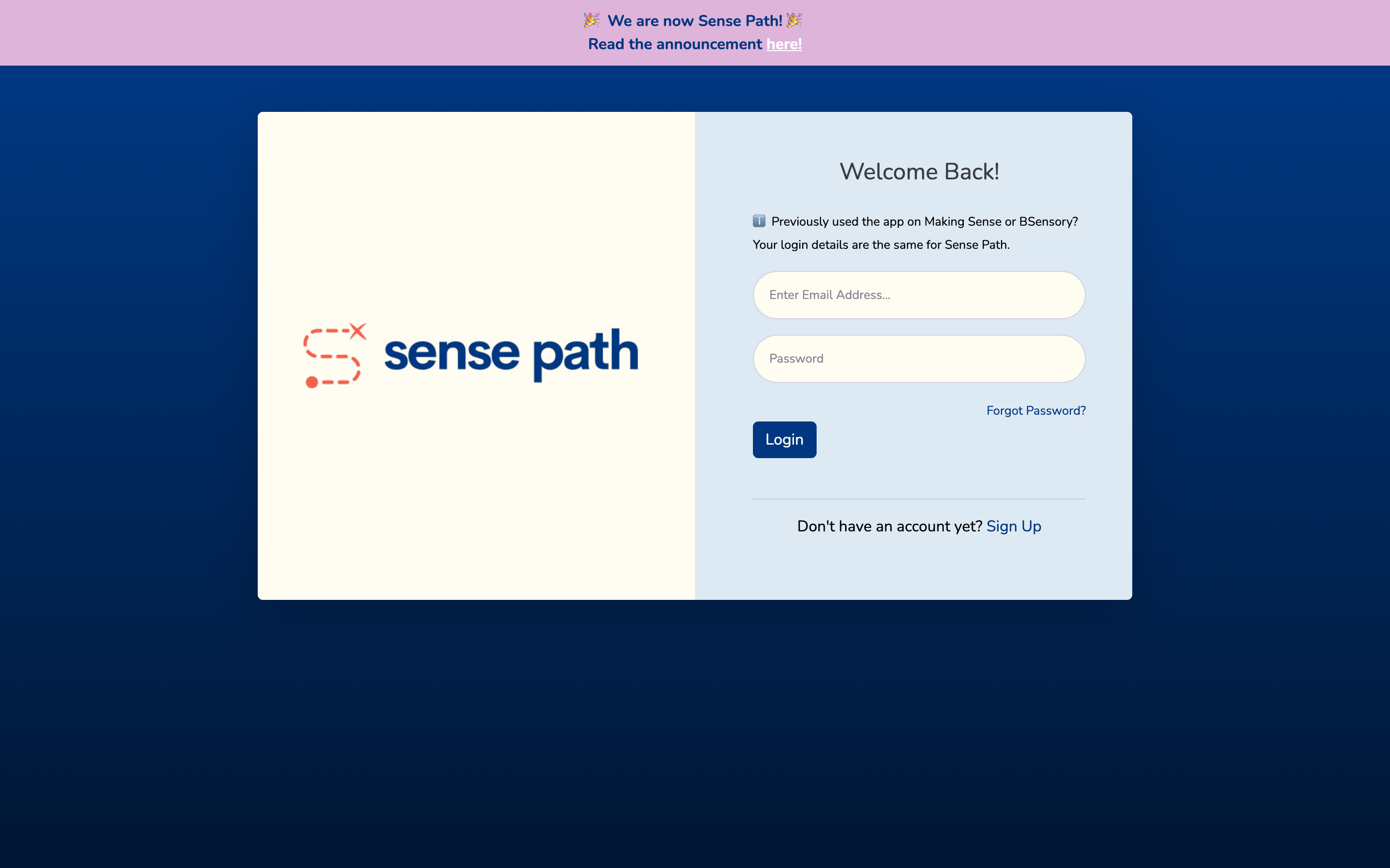 Sense Path login page