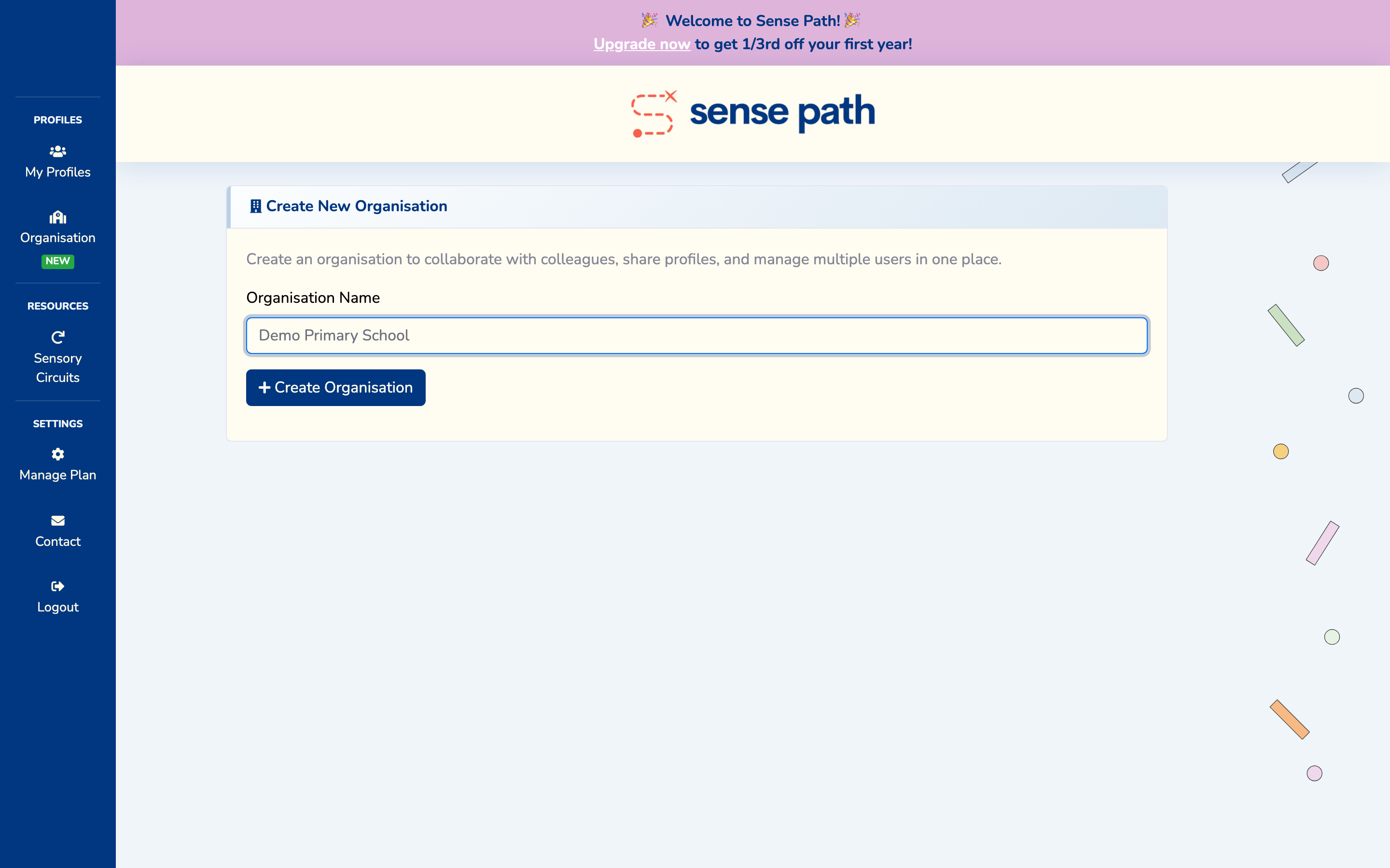 Creating a new organisation