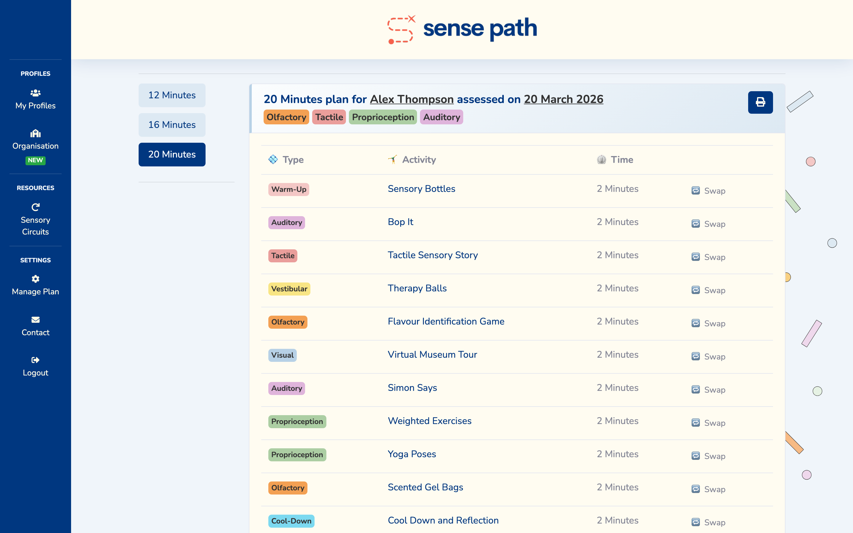 A 20-minute sensory plan with tailored activities